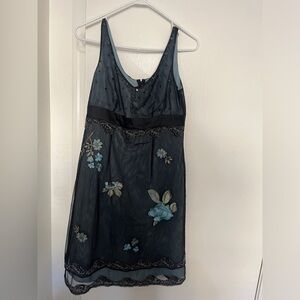 Adrianna Papell Beaded silk dress black and blue dress 10P